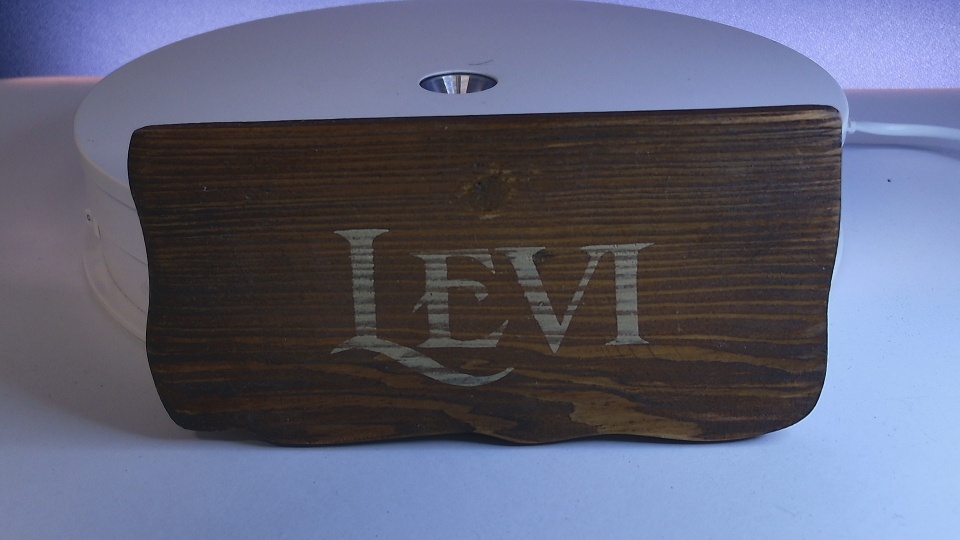 Levi nimikyltti puusta